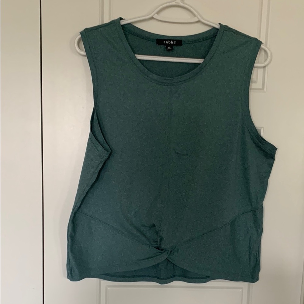 Zobha Green Sleeveless Muscle Tee with Tie Front